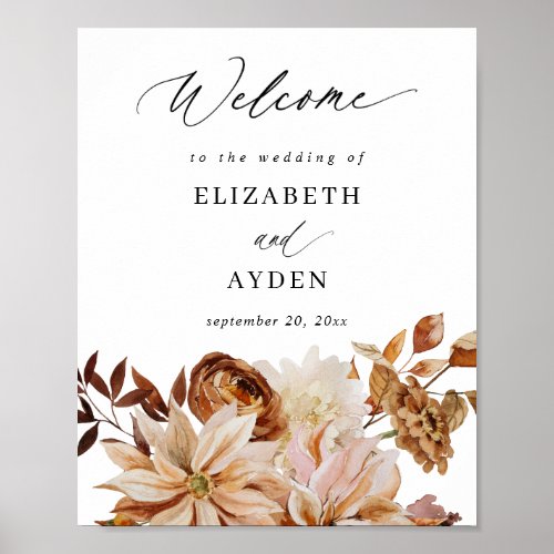 Beige Fall Floral Welcome Sign