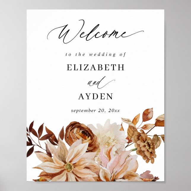 Beige Fall Floral Welcome Sign (Front)