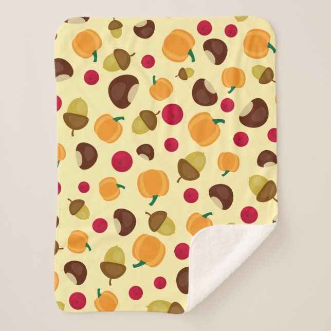 Beige Fall Pumpkin Berries Chestnut Pattern Sherpa Blanket (Front)
