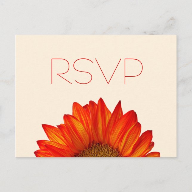 Beige Fall Wedding RSVP Postcards Orange Sunflower (Front)