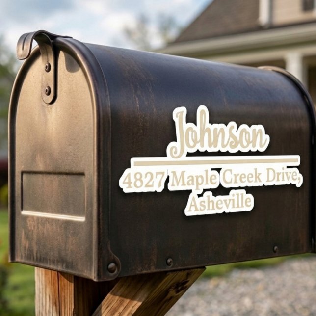 Beige Family Name & Address Mailbox Personalized Sticker (Creator Uploaded)
