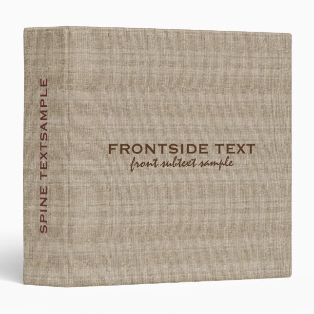 Beige Faux Linen Burlap Fabric Look Stripes Binder (Front/Spine)