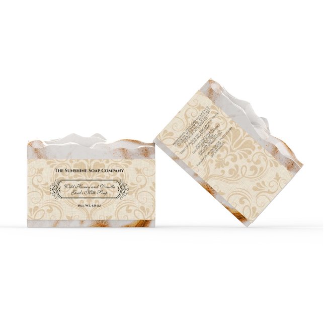 Beige Faux Linen Damask Style Soap Band / Label (Creator Uploaded)