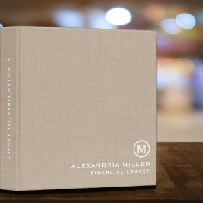Beige Faux Linen Print Monogram Legacy Binder