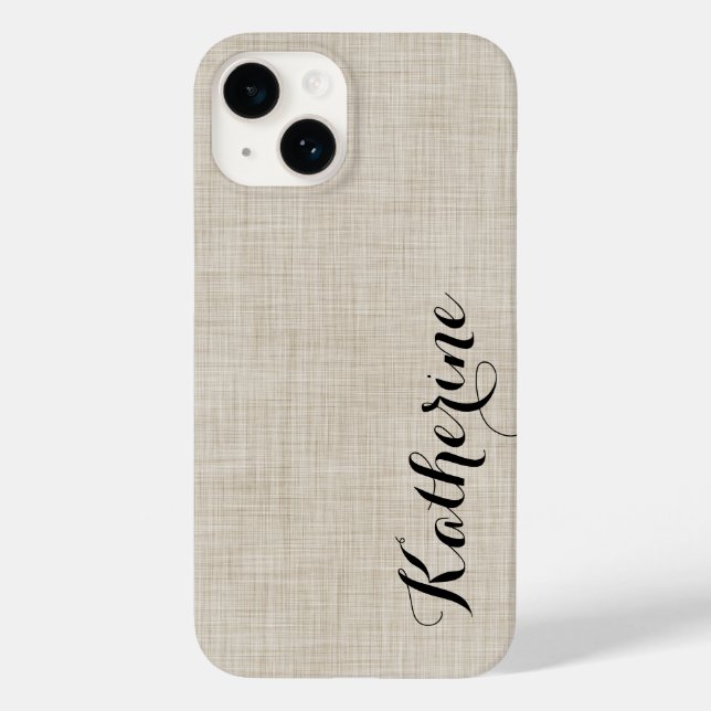 Beige Faux Linen Texture Custom Monogram Case-Mate iPhone Case (Back)