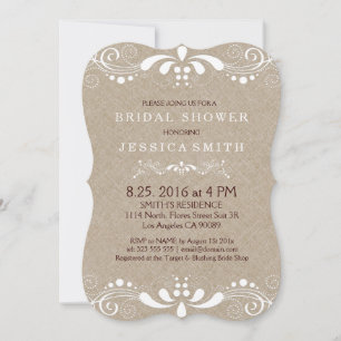 Beige Faux Linen White Swirls Bridal Shower Invite