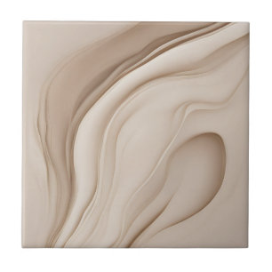 Beige Faux Relief Abstract Art Ceramic Tile