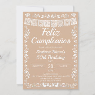 Beige Feliz Cumpleaños 60th Birthday Invitation