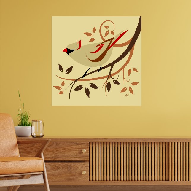 Beige Female Northern Cardinal Bird Poster (Living Room 2)
