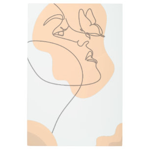 Beige Feminine Line Art Metal Wall Decor Poster