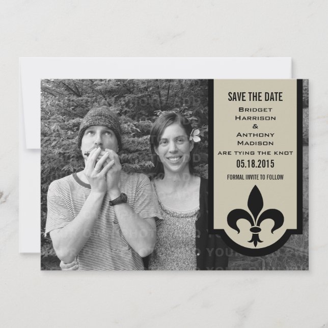 Beige Fleur De Lis Banner Save the Date Invite (Front)