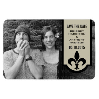 Beige Fleur De Lis Banner Save the Date Magnet