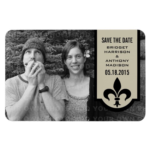 Beige Fleur De Lis Banner Save the Date Magnet (Horizontal)