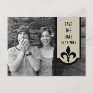 Beige Fleur De Lis Banner Save the Date Postcard