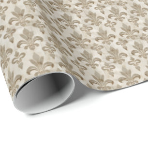 Beige Fleur De Lis Wrapping Paper