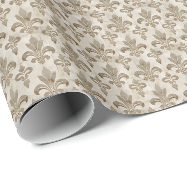 Beige Fleur De Lis Wrapping Paper (Roll Corner)