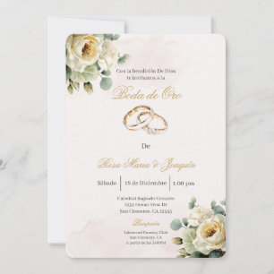 Beige flor blanca Boda de oro editable Invitation