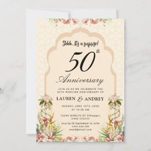 Beige Floral 50th Wedding Anniversary Invitation