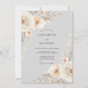 Beige Floral Arrangement Wedding Invitation