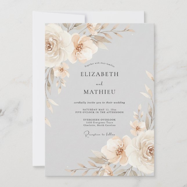 Beige Floral Arrangement Wedding Invitation (Front)