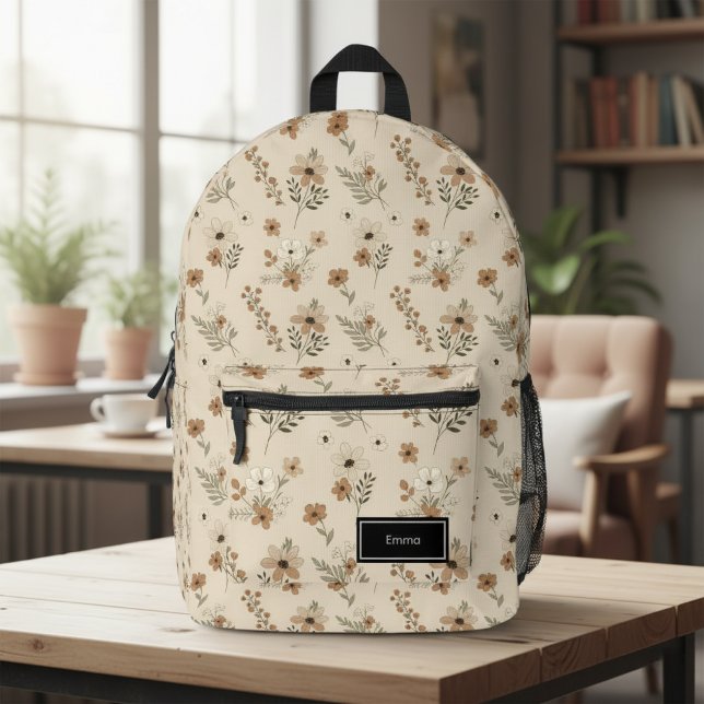 Beige Floral Backpack for Her, Customizable (Creator Uploaded)