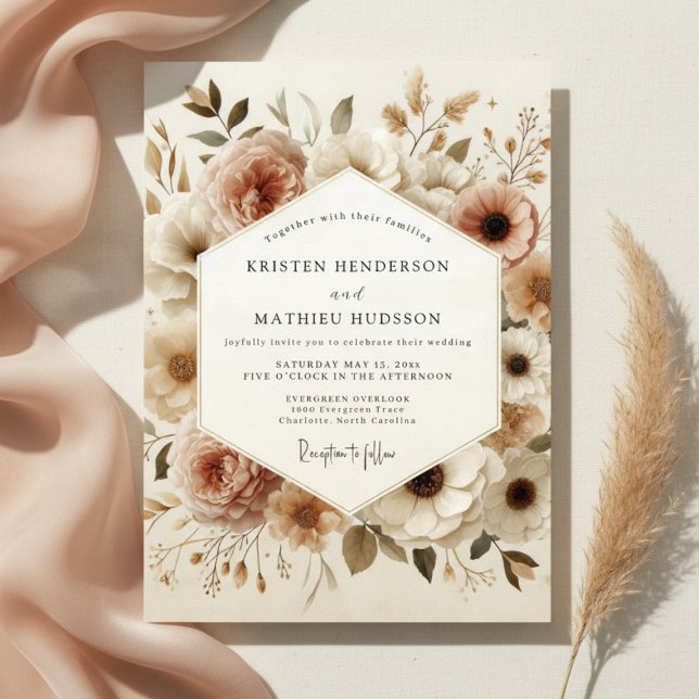 Beige Floral Bloom Wedding Invitation (Creator Uploaded)