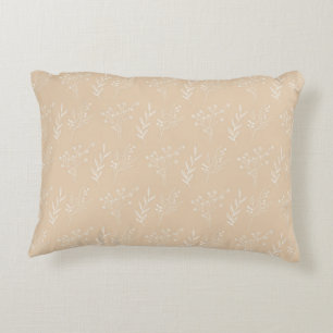 Beige Floral Bohemian Botanical Pattern Accent Pillow