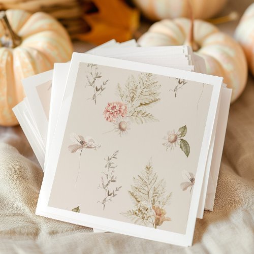 Beige floral boho fall baby shower napkins