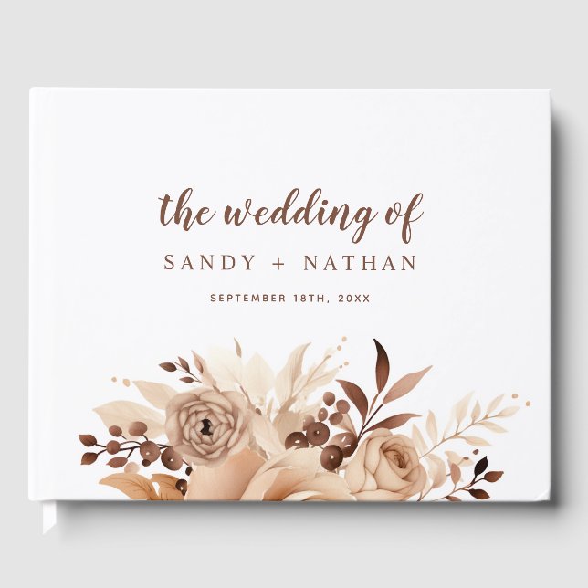 Beige Floral Boho Leaf Wedding Guest Book (Front)