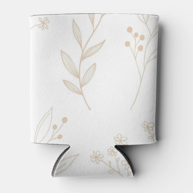Beige Floral Boho Wedding Can Cooler (Front)
