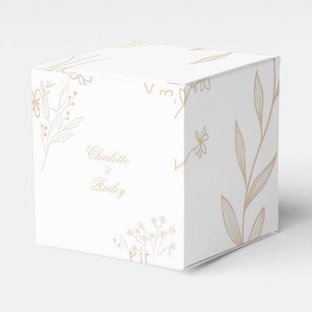 Beige Floral Boho Wedding Favor Boxes (Front Side)
