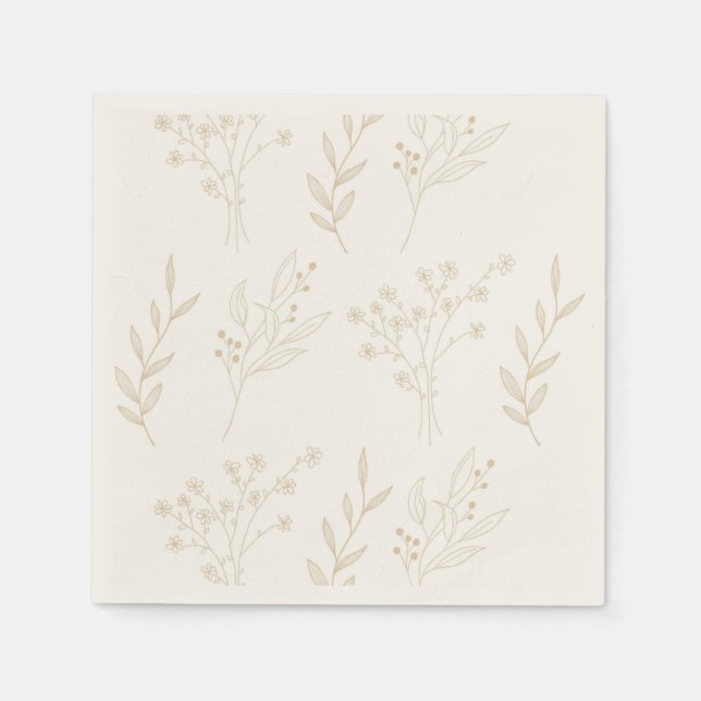Beige Floral Boho Wedding Napkins (Front)