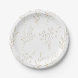 Beige Floral Boho Wedding Paper Plates