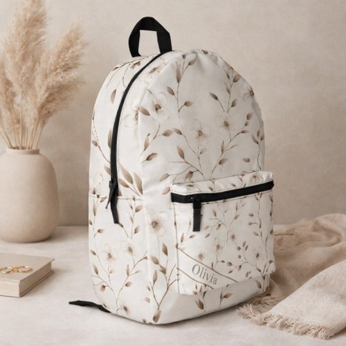 Beige Floral Branch Backpack