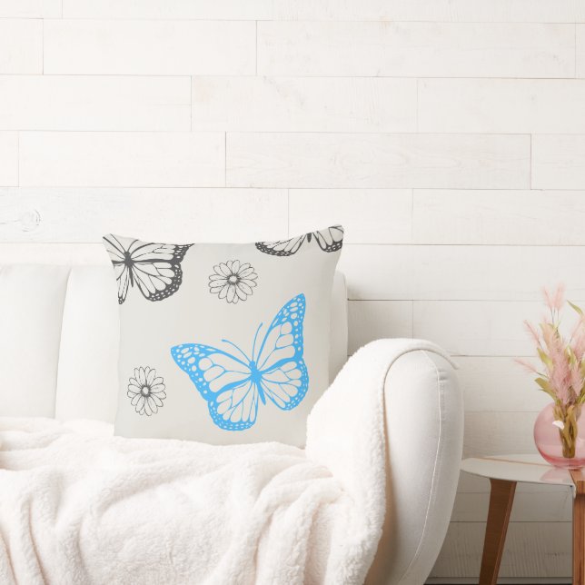 Beige Floral Butterfly Pattern Bookmark Throw Pillow (Couch)