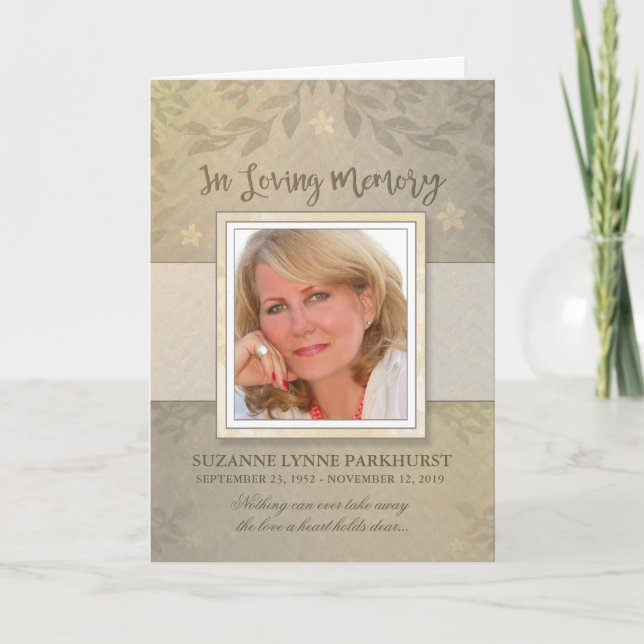 Beige Floral Custom Photo Sympathy Thank You Card (Front)