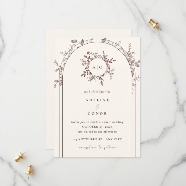 Beige Floral Elegant Card Save the Date Invitation (Front/Back In Situ)