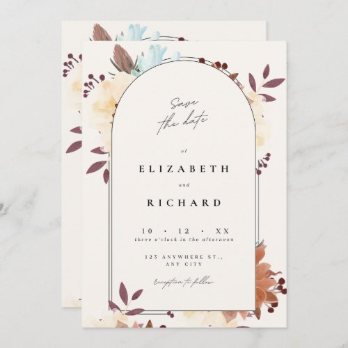 Beige Floral Elegant Save the Date Card Invitation