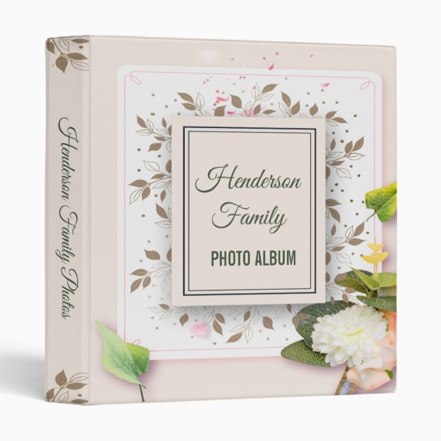 Beige Floral  Family Photo Album  3 Ring Binder (Front/Spine)