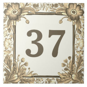 Beige Floral Flowers Custom House Number Sign Ceramic Tile