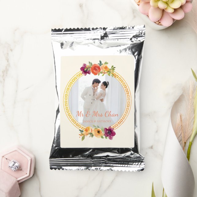 Beige floral frame couple wedding photo Drink Mix (Wedding)