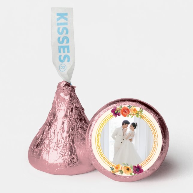 Beige floral frame couple wedding photo hershey®'s kisses® (Front)
