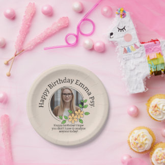 Beige Floral Frame Psychology Photo Center Text Li Paper Plates