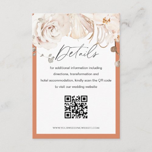 Beige floral garden wedding QR code detail card