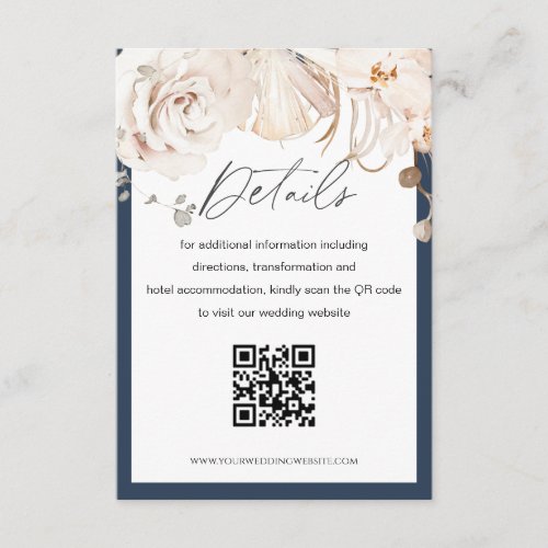 Beige floral garden wedding QR code detail card