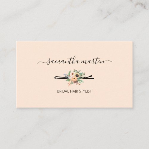 Beige Floral Hair Stylist Business Card