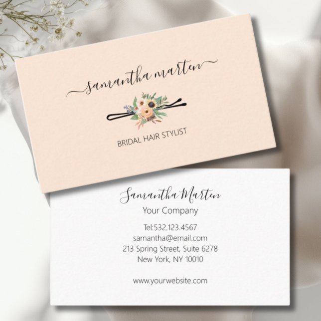 Beige Floral Hair Stylist Business Card (Floral Hair Stylist Business Card)