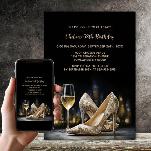 Beige Floral High Heel Shoes Birthday Party Invitation