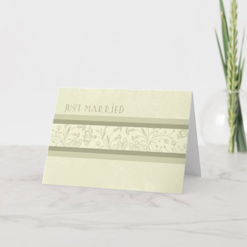 Beige Floral Just Married Announcement Card