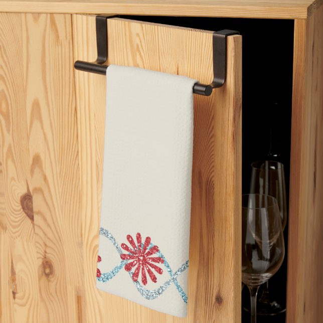 Beige Floral Kitchen Hand Towel (Thirds Fold)